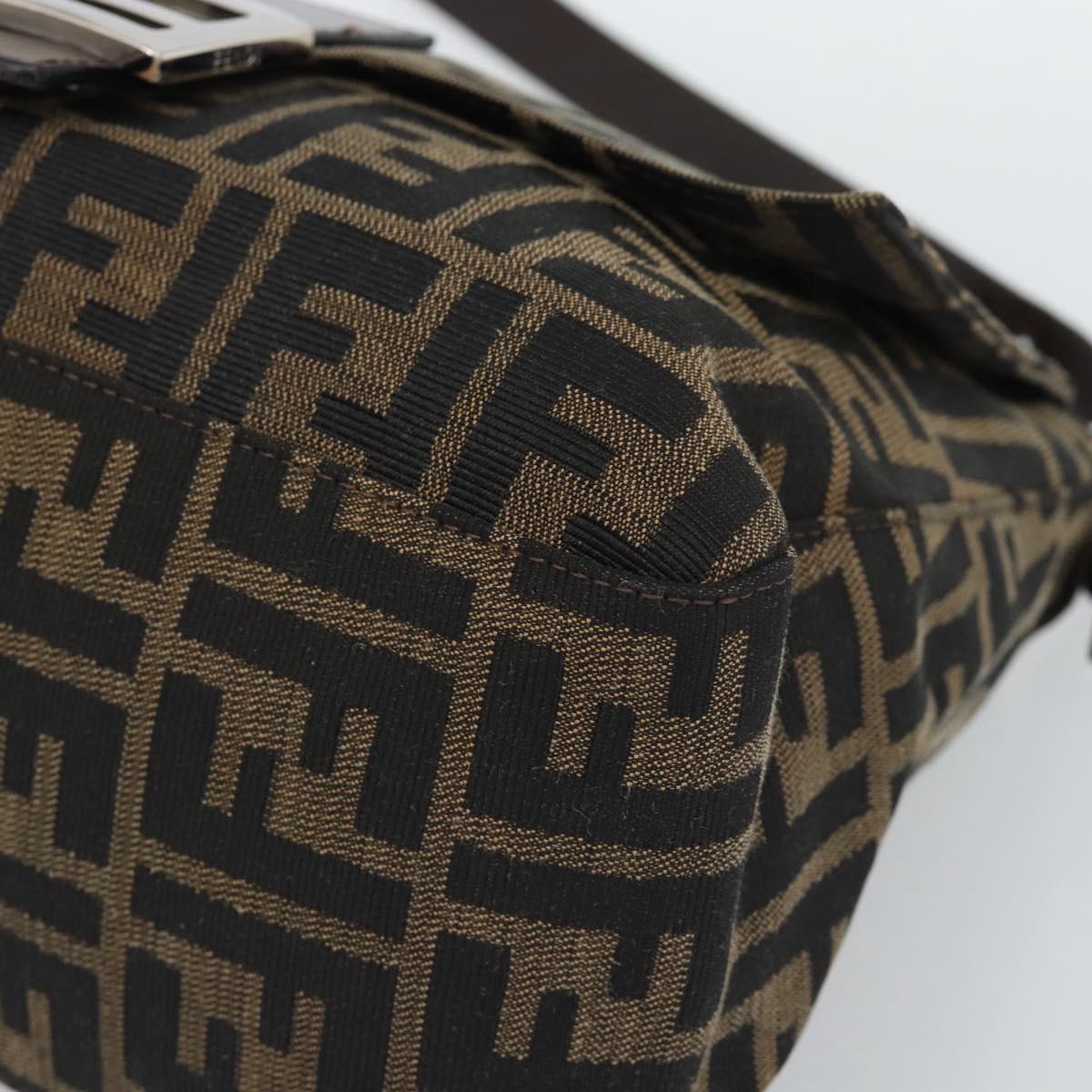 FENDI Zucca Canvas Mamma Baguette Shoulder Bag Black Brown Auth 185971SAM