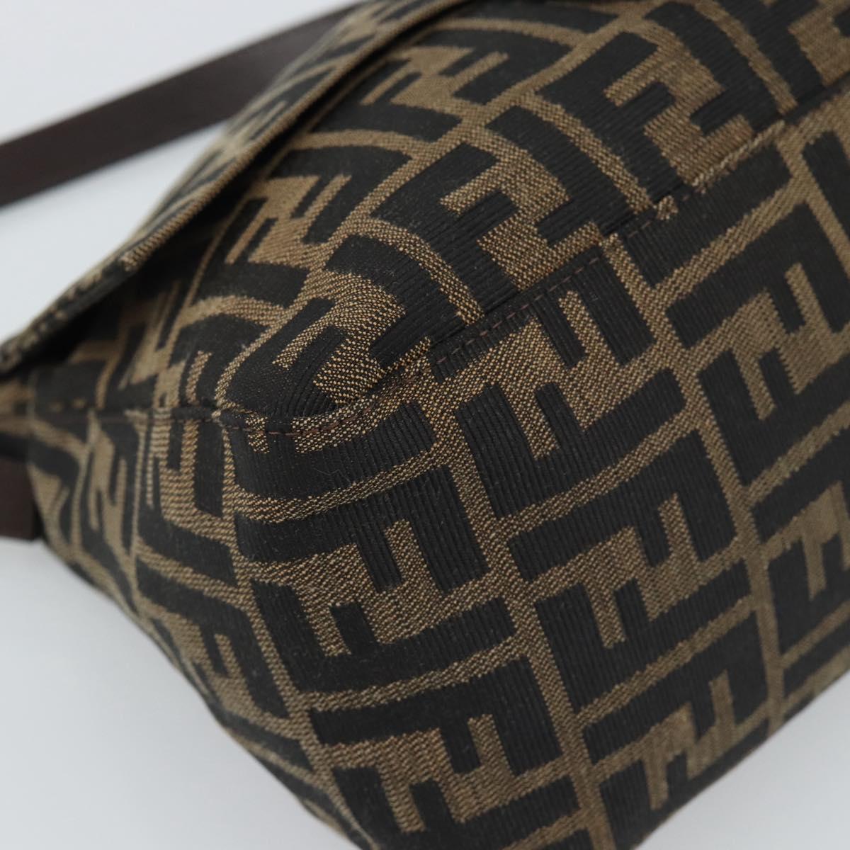 FENDI Zucca Canvas Mamma Baguette Shoulder Bag Black Brown Auth 185971SAM