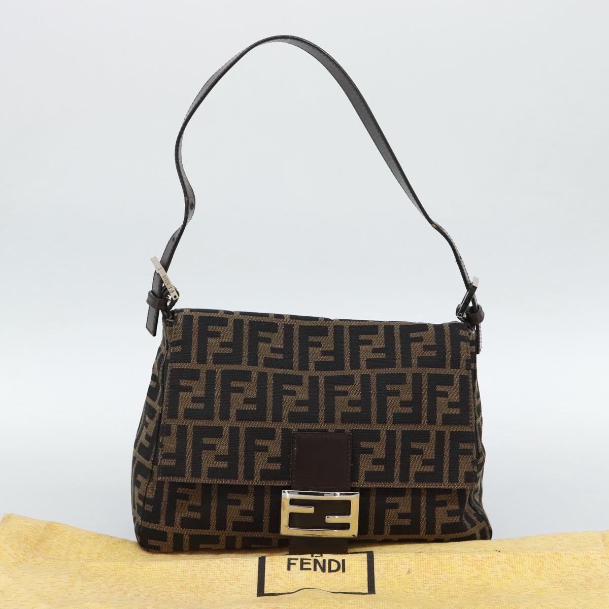 FENDI Zucca Canvas Mamma Baguette Shoulder Bag Black Brown Auth 185971SAM