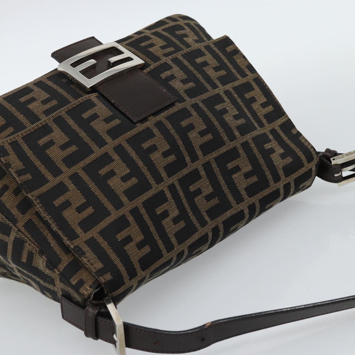 FENDI Zucca Canvas Mamma Baguette Shoulder Bag Black Brown Auth 185971SAM
