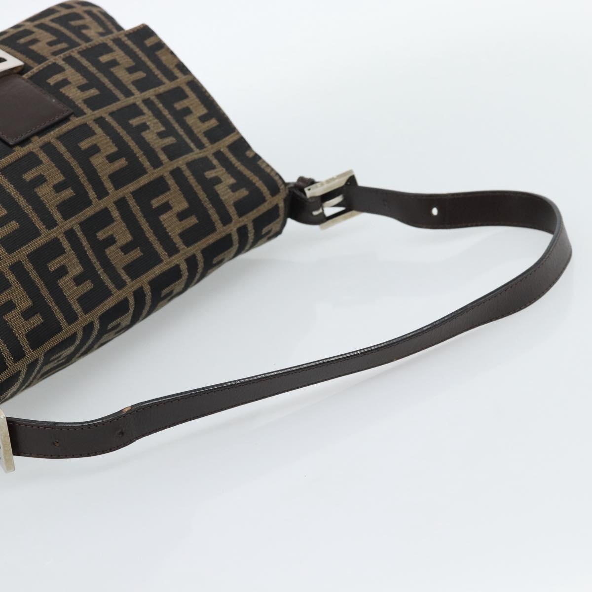 FENDI Zucca Canvas Mamma Baguette Shoulder Bag Black Brown Auth 185971SAM