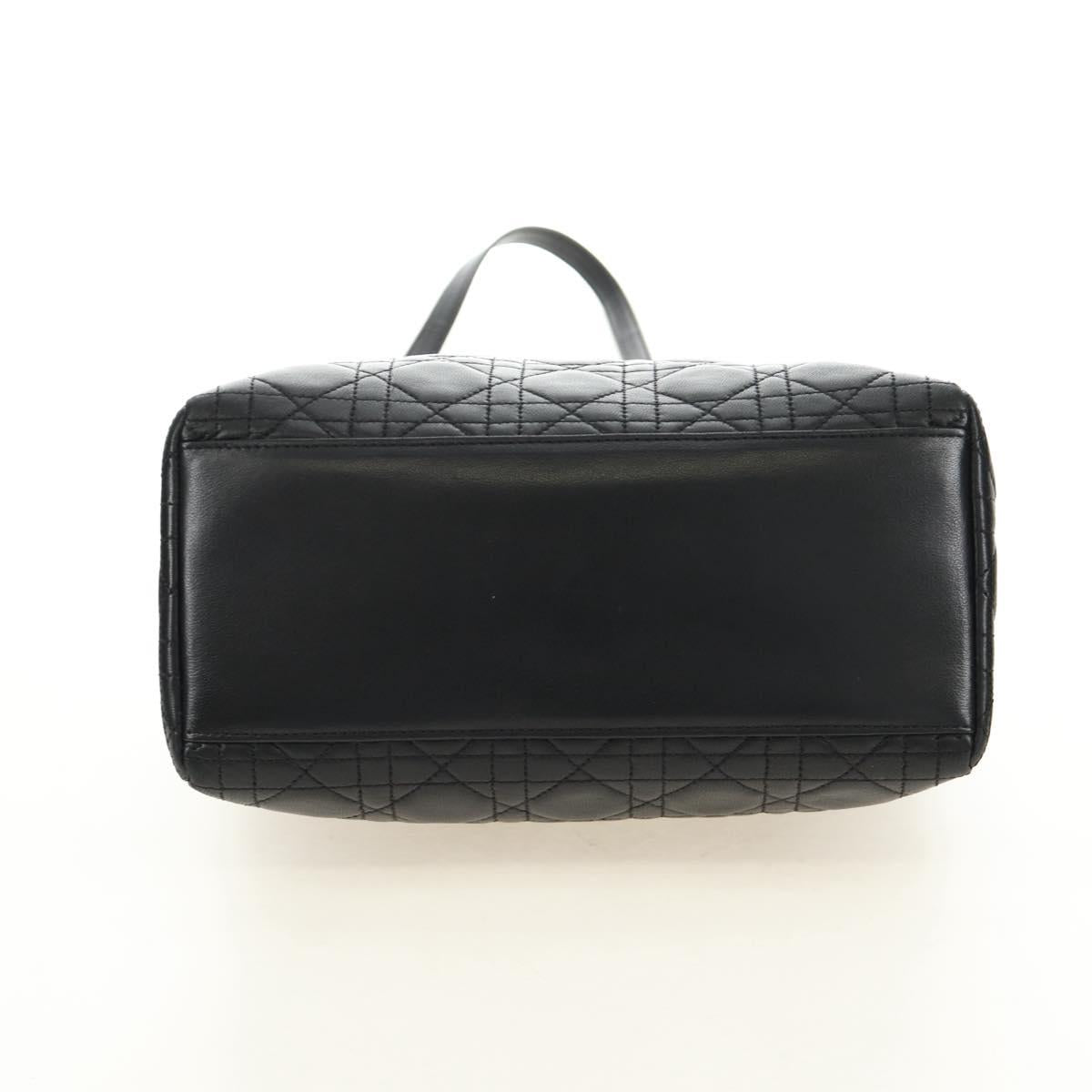 Christian Dior Lady Dior Canage Bag Lamb Skin 2way Black Gold Auth 185972SAM