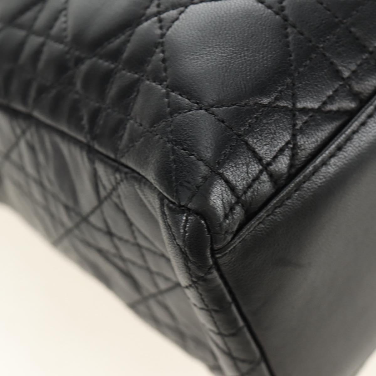 Christian Dior Lady Dior Canage Bag Lamb Skin 2way Black Gold Auth 185972SAM