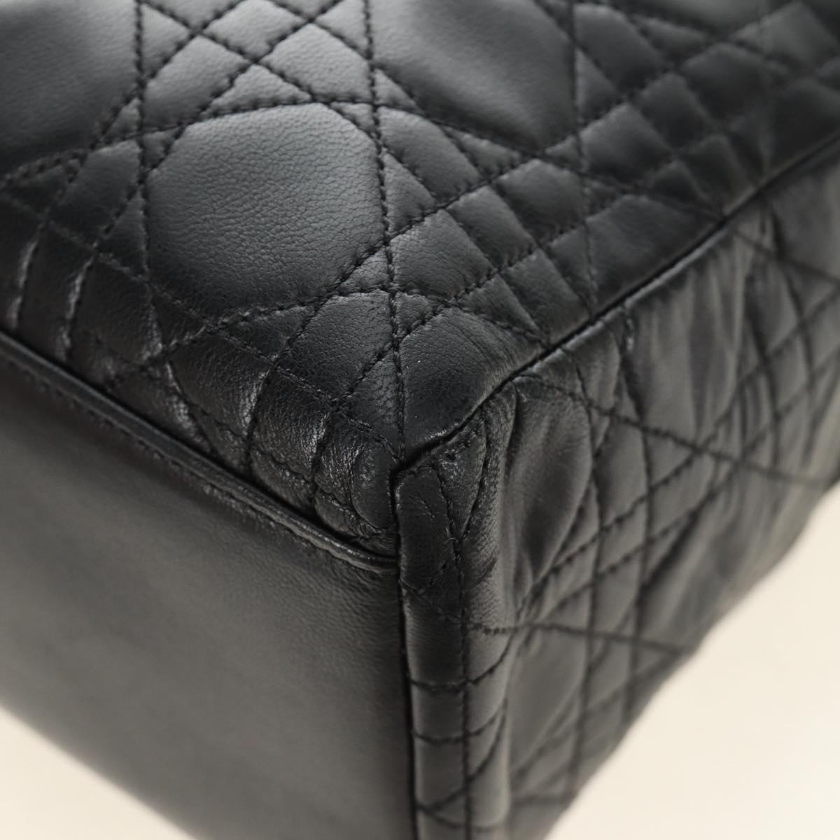 Christian Dior Lady Dior Canage Bag Lamb Skin 2way Black Gold Auth 185972SAM