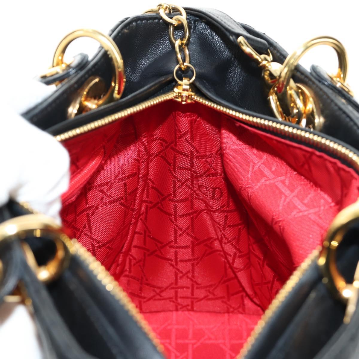Christian Dior Lady Dior Canage Bag Lamb Skin 2way Black Gold Auth 185972SAM