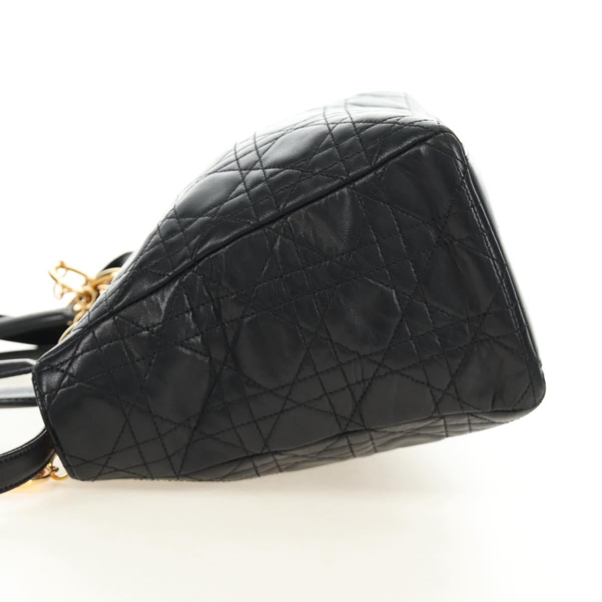 Christian Dior Lady Dior Canage Bag Lamb Skin 2way Black Gold Auth 185972SAM