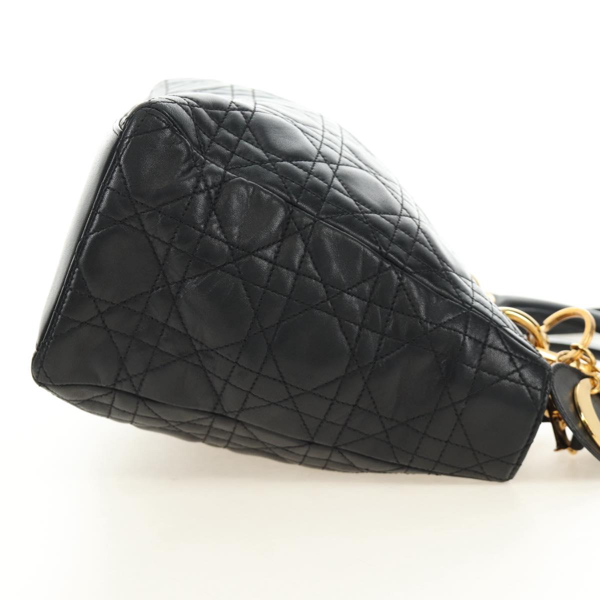 Christian Dior Lady Dior Canage Bag Lamb Skin 2way Black Gold Auth 185972SAM