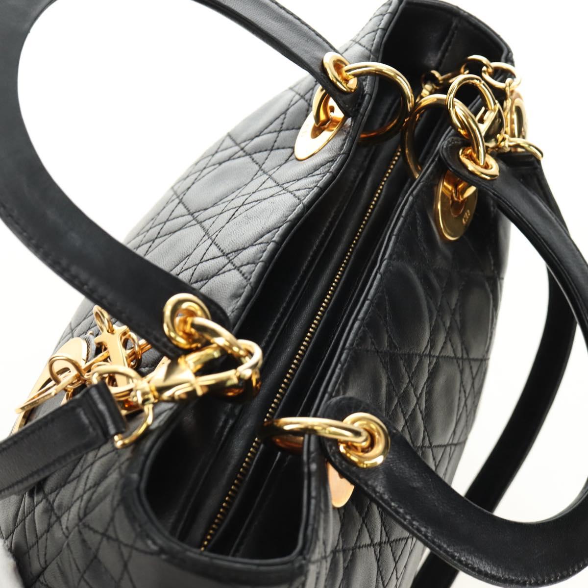 Christian Dior Lady Dior Canage Bag Lamb Skin 2way Black Gold Auth 185972SAM