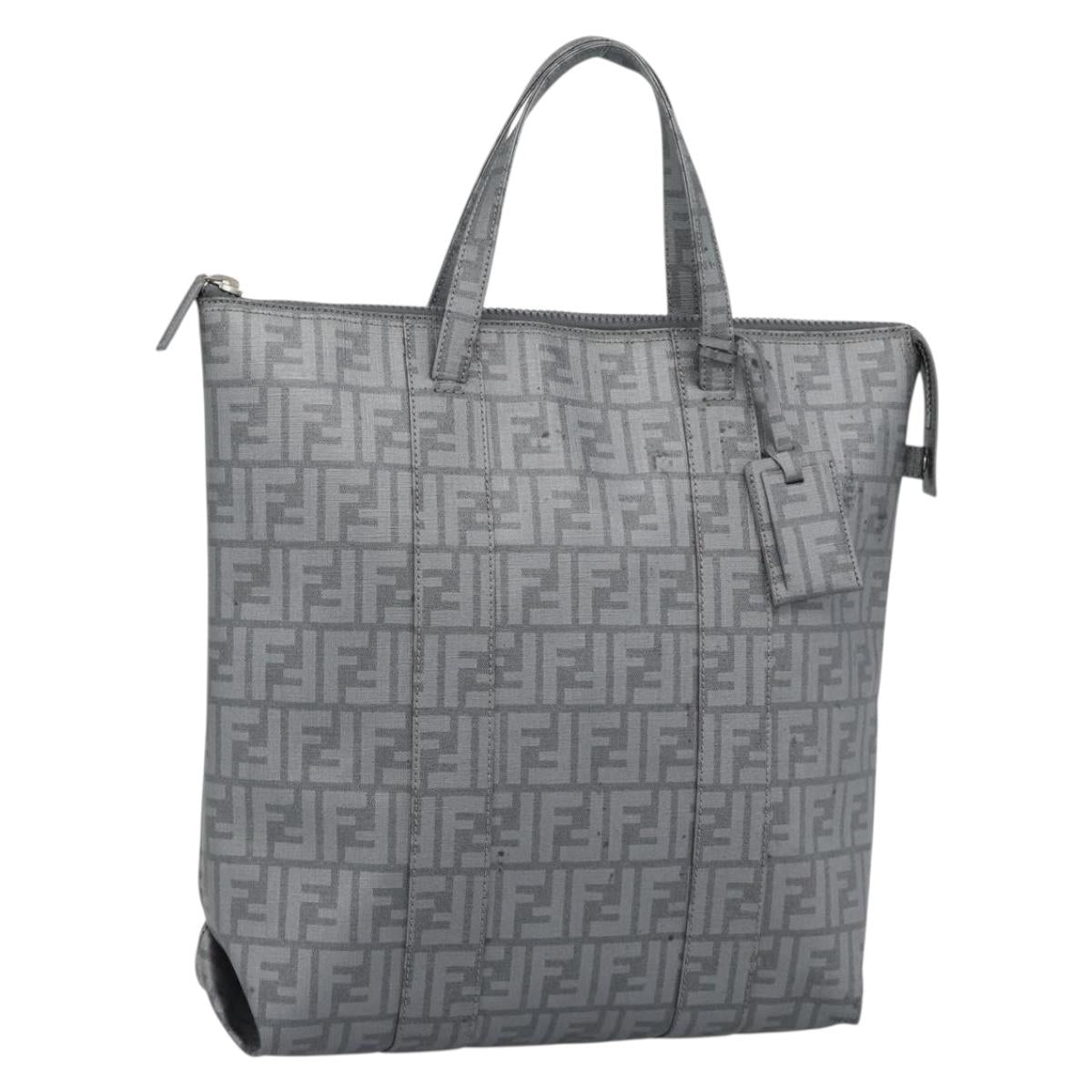 FENDI Zucca Canvas Mamma Baguette Hand Bag PVC Gray Silver Auth 185974