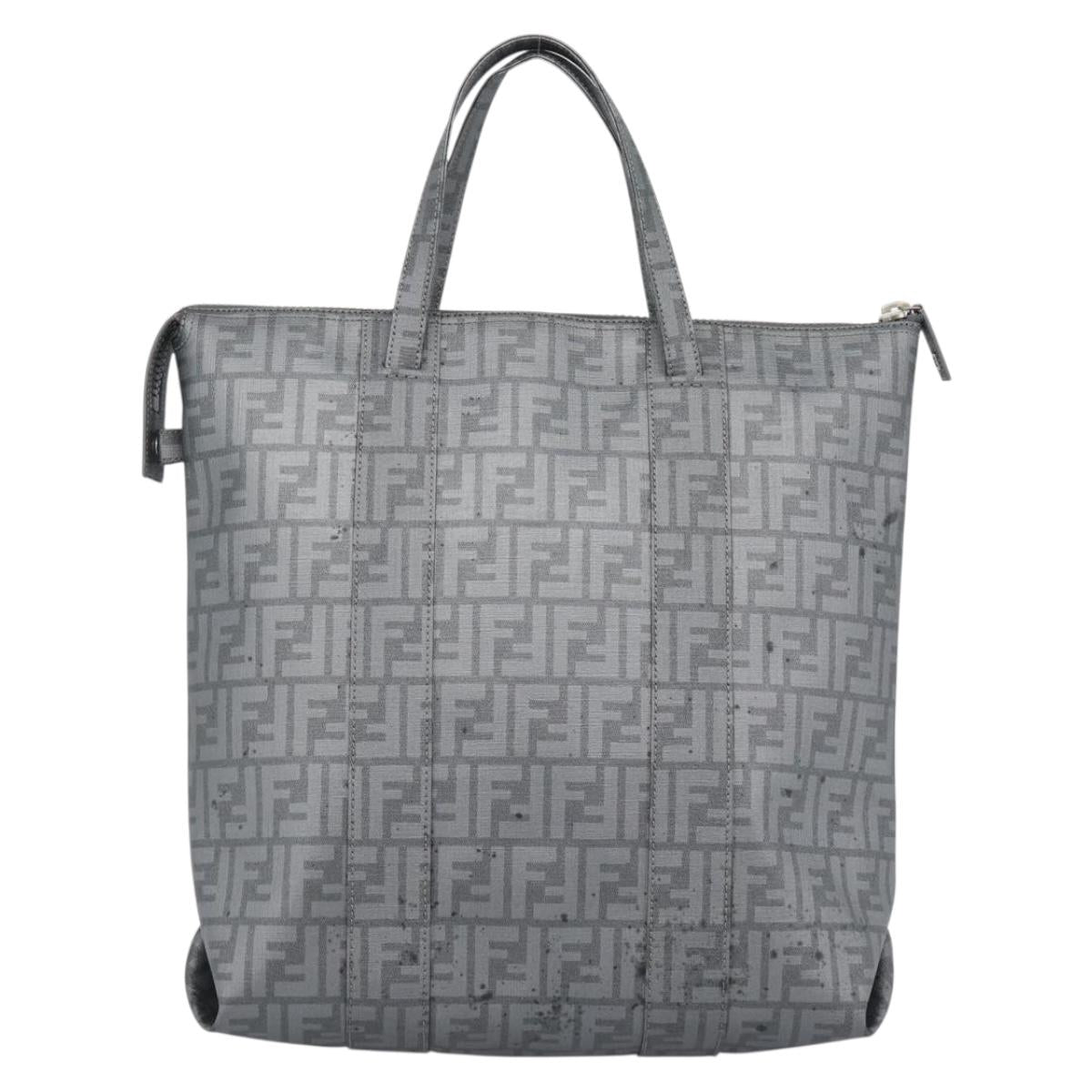 FENDI Zucca Canvas Mamma Baguette Hand Bag PVC Gray Silver Auth 185974