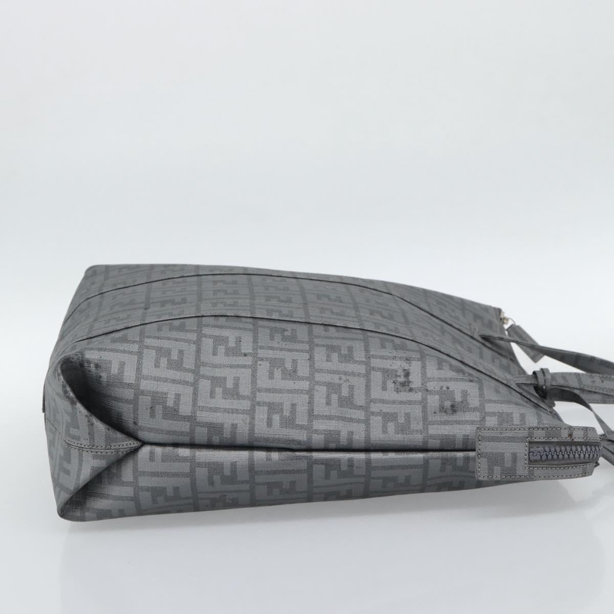 FENDI Zucca Canvas Mamma Baguette Hand Bag PVC Gray Silver Auth 185974