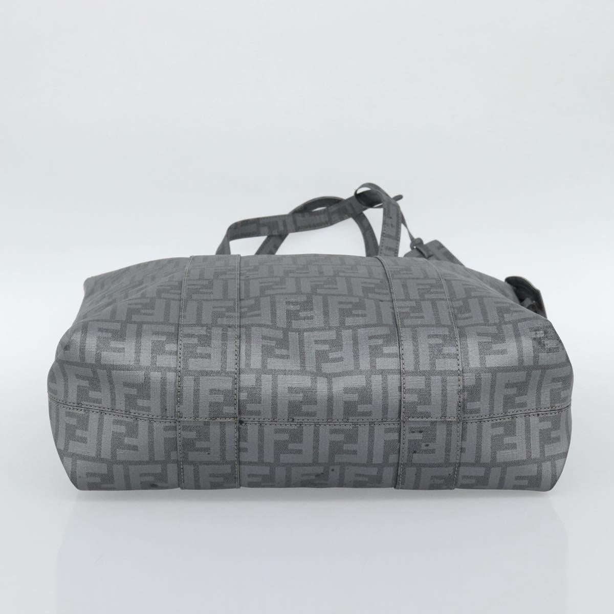 FENDI Zucca Canvas Mamma Baguette Hand Bag PVC Gray Silver Auth 185974