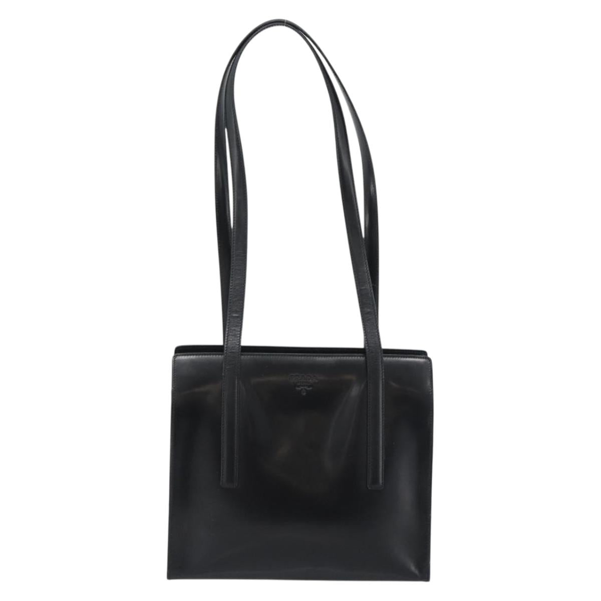 PRADA Tote Bag Leather Black Silver Auth 185975