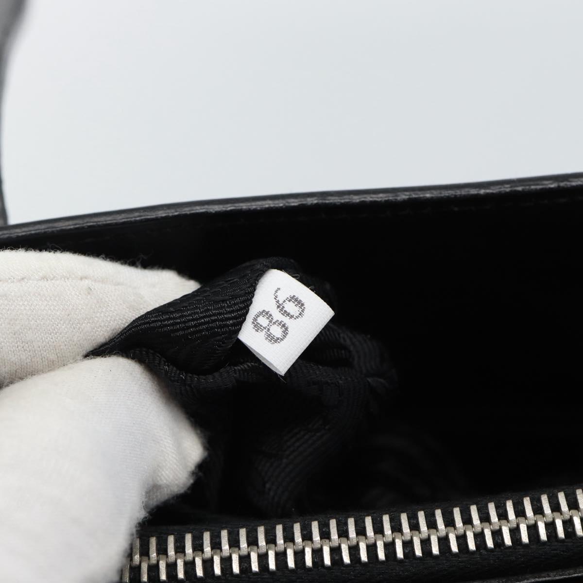 PRADA Tote Bag Leather Black Silver Auth 185975