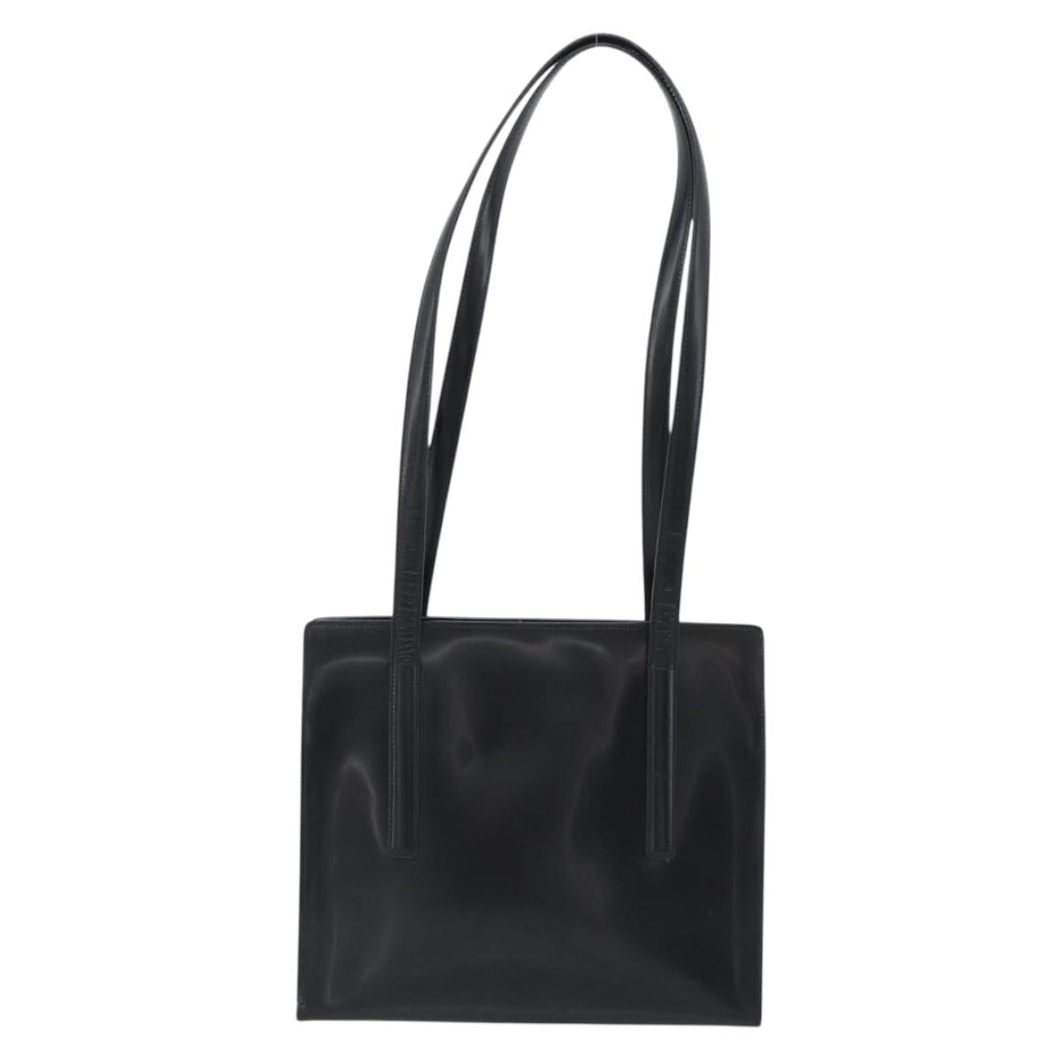 PRADA Tote Bag Leather Black Silver Auth 185975