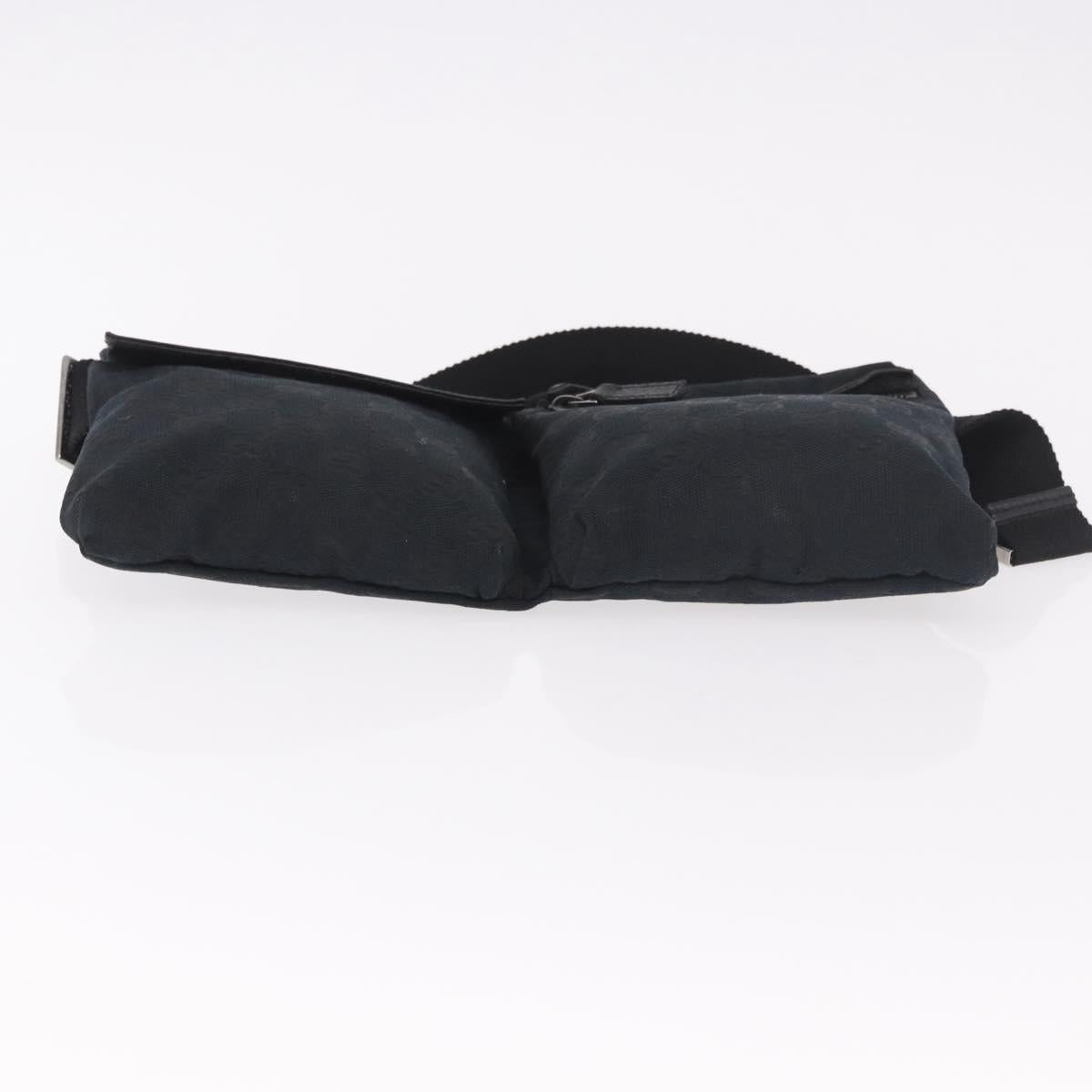 GUCCI GG Canvas Waist Bag Black Silver 28566 Auth 185976