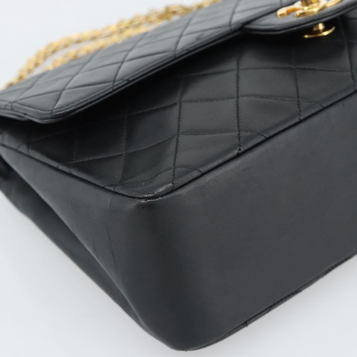 CHANEL Matelasse 25 Chain Shoulder Bag Lamb Skin Black Gold CC Auth 185980SAM