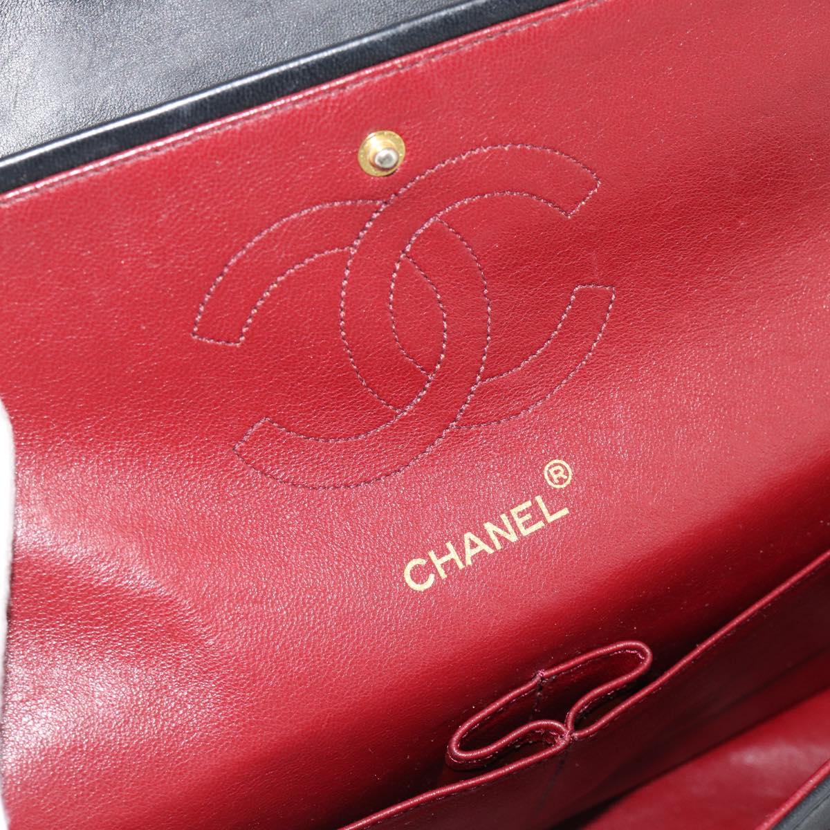 CHANEL Matelasse 25 Chain Shoulder Bag Lamb Skin Black Gold CC Auth 185980SAM