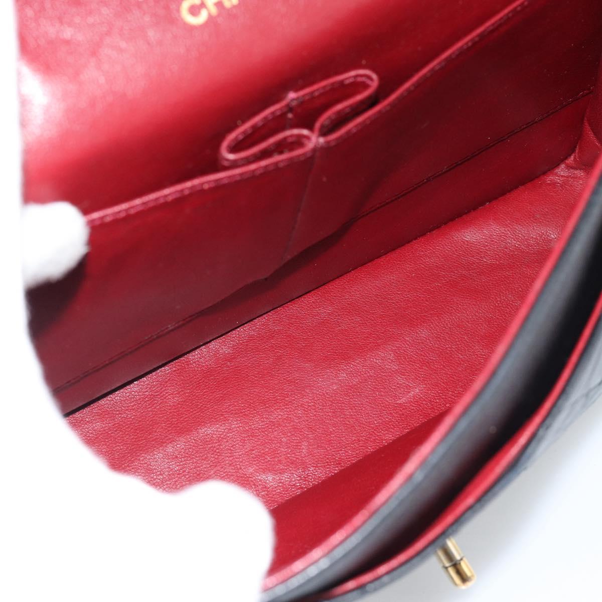 CHANEL Matelasse 25 Chain Shoulder Bag Lamb Skin Black Gold CC Auth 185980SAM