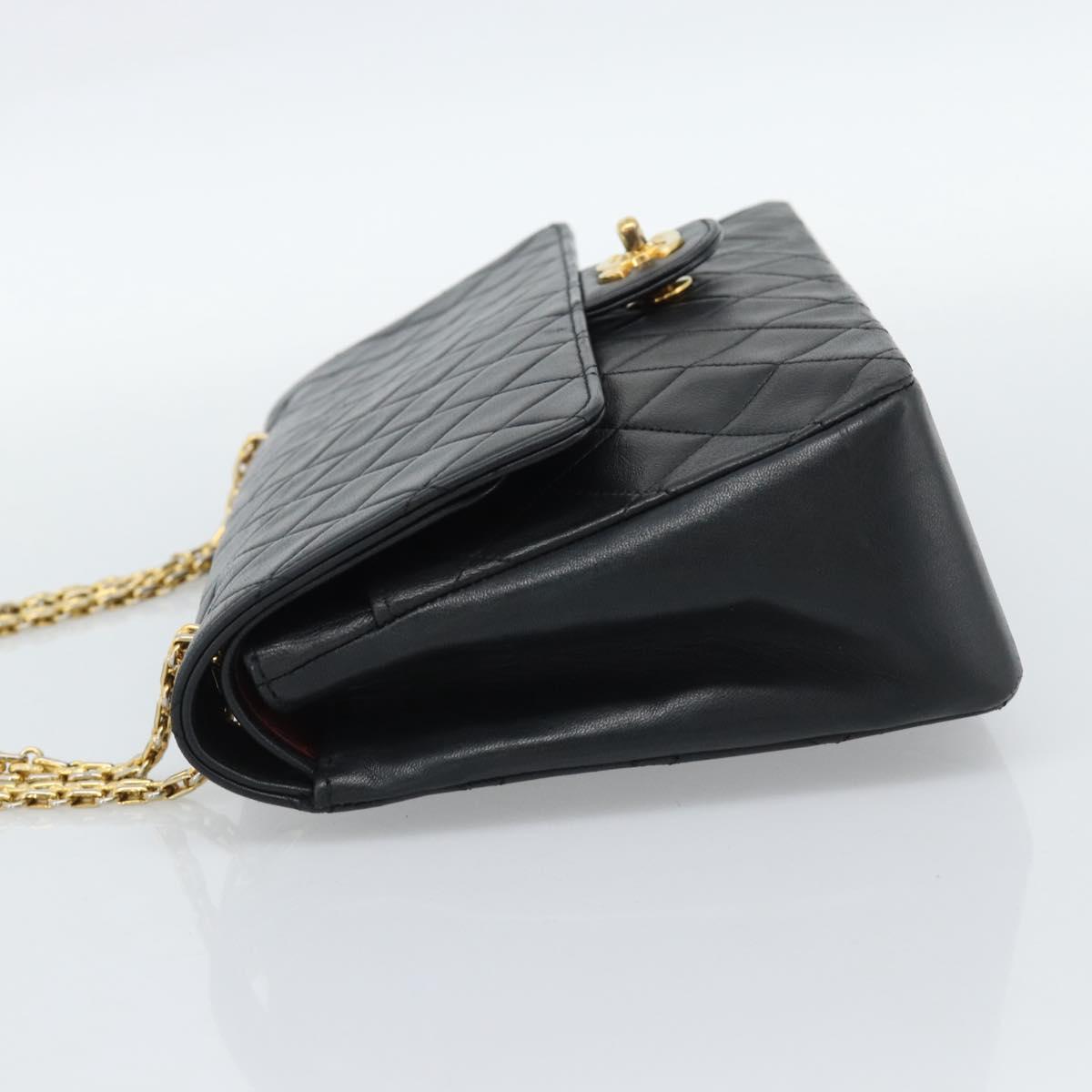 CHANEL Matelasse 25 Chain Shoulder Bag Lamb Skin Black Gold CC Auth 185980SAM