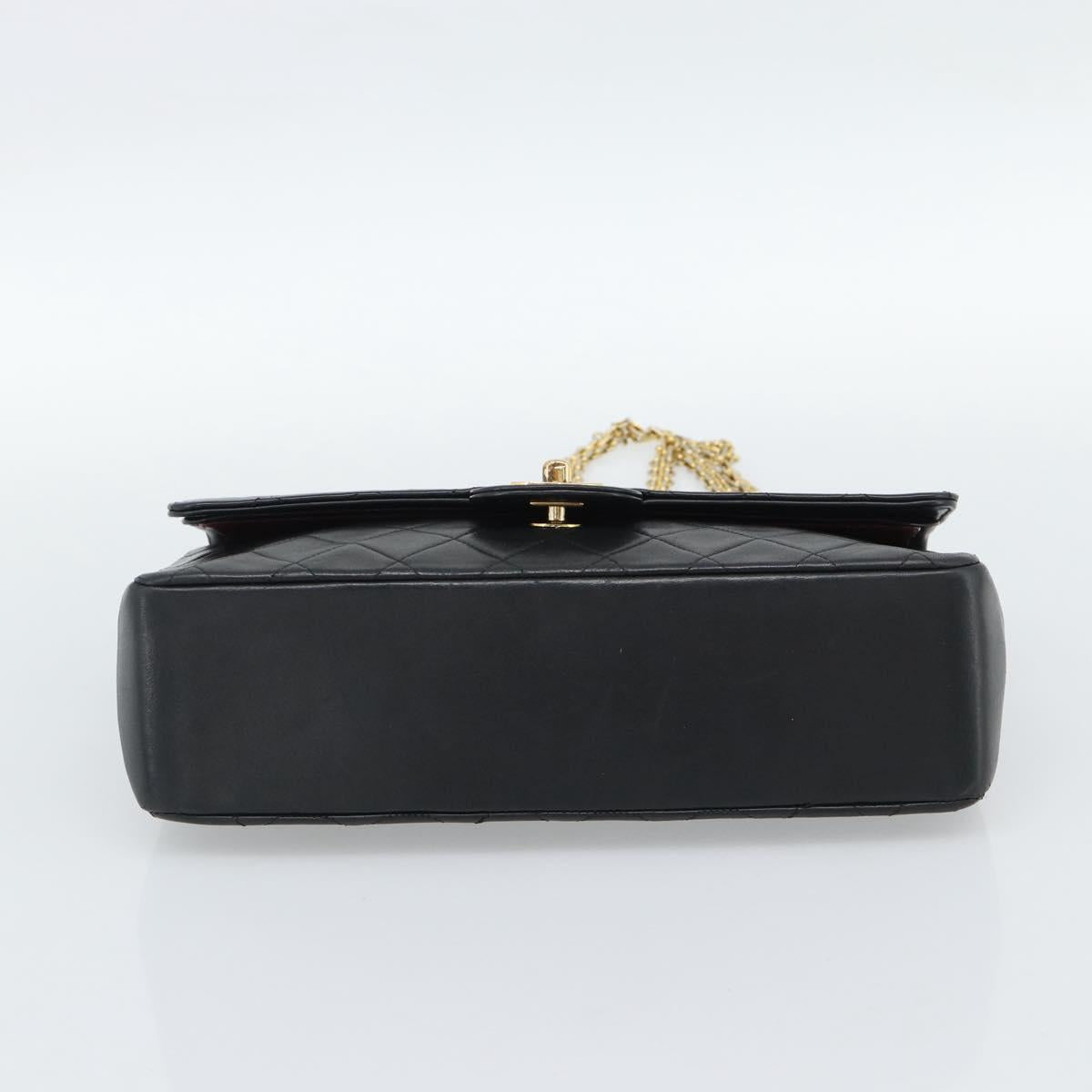 CHANEL Matelasse 25 Chain Shoulder Bag Lamb Skin Black Gold CC Auth 185980SAM