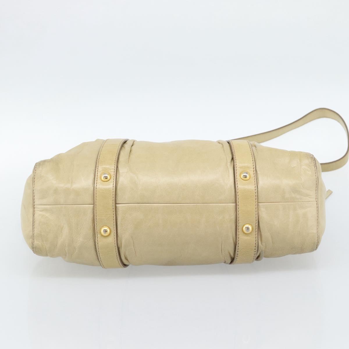 Miu Miu Hand Bag Leather 2way Beige Gold Auth 185981A