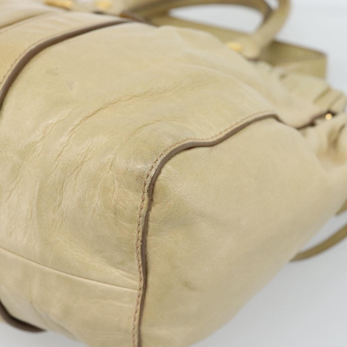 Miu Miu Hand Bag Leather 2way Beige Gold Auth 185981A
