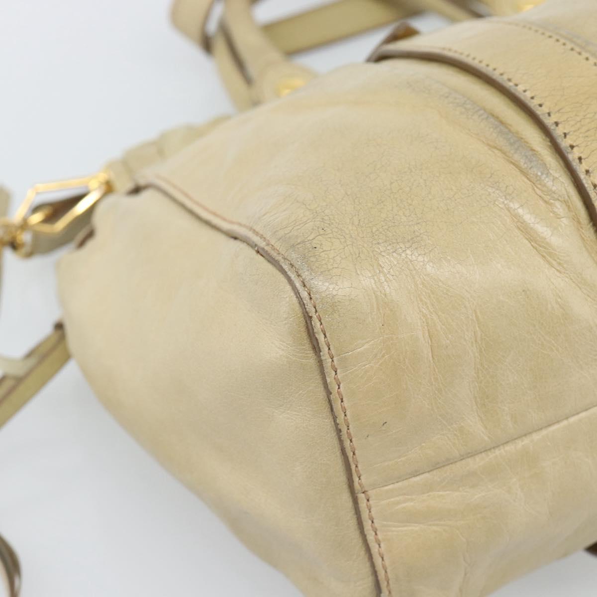 Miu Miu Hand Bag Leather 2way Beige Gold Auth 185981A