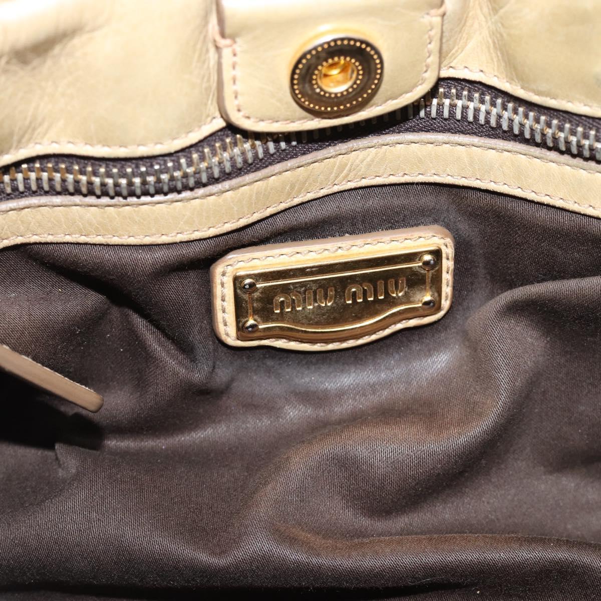 Miu Miu Hand Bag Leather 2way Beige Gold Auth 185981A