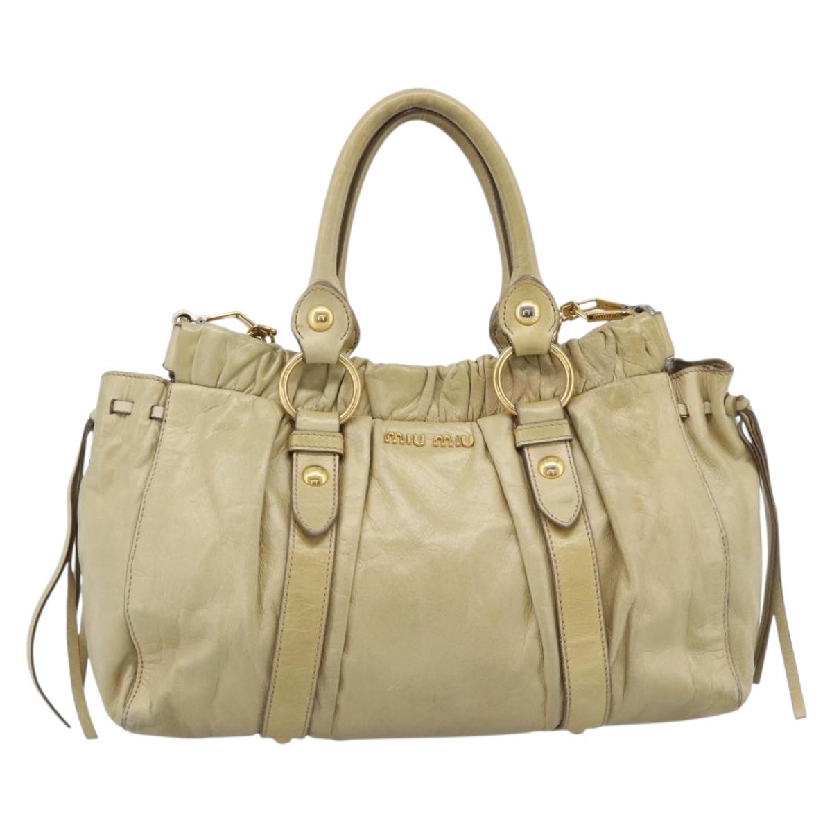 Miu Miu Hand Bag Leather 2way Beige Gold Auth 185981A
