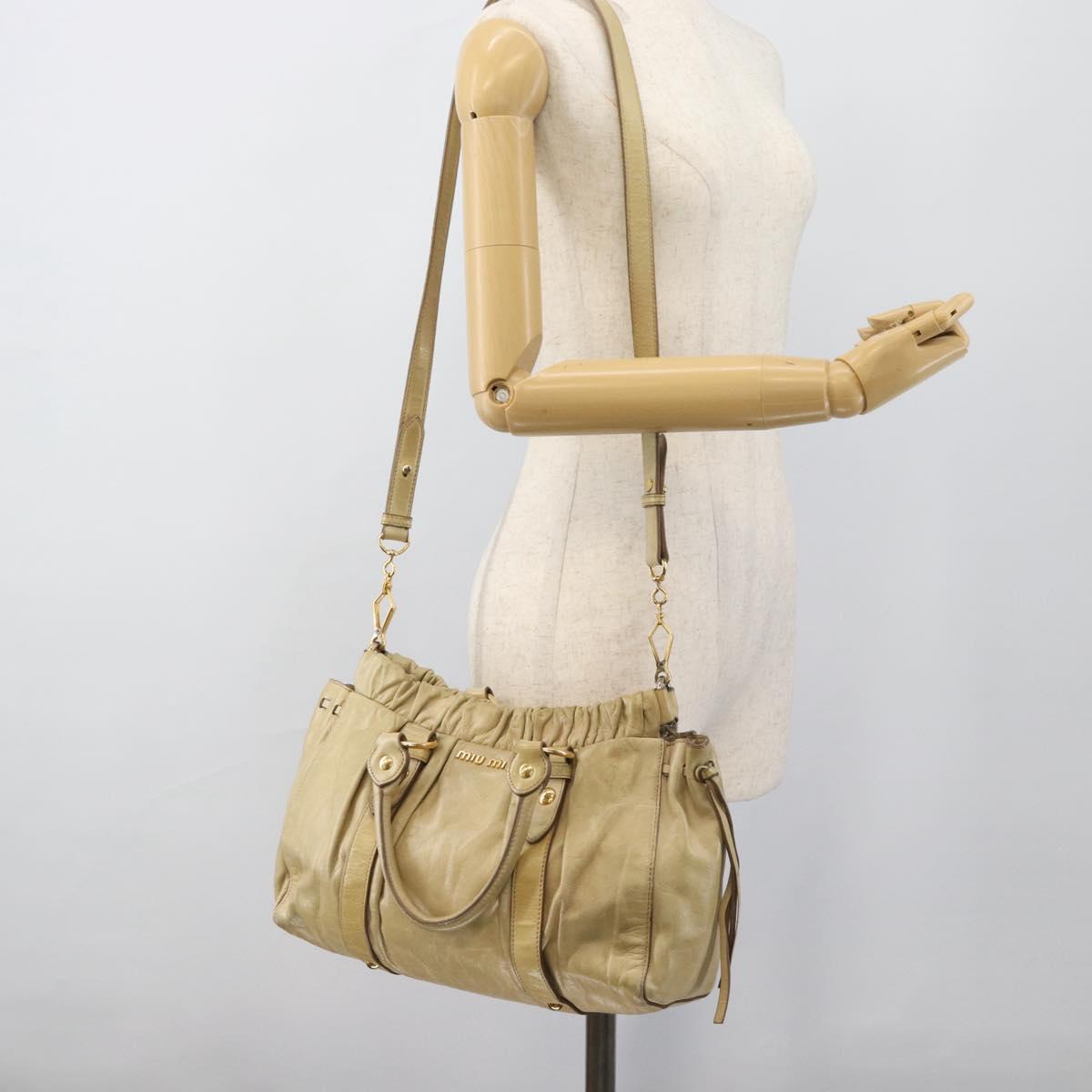 Miu Miu Hand Bag Leather 2way Beige Gold Auth 185981A