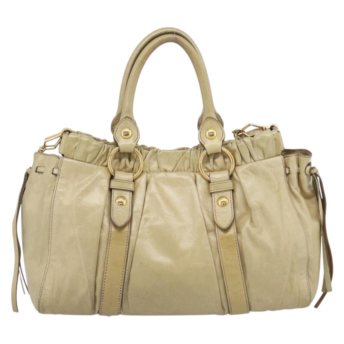Miu Miu Hand Bag Leather 2way Beige Gold Auth 185981A