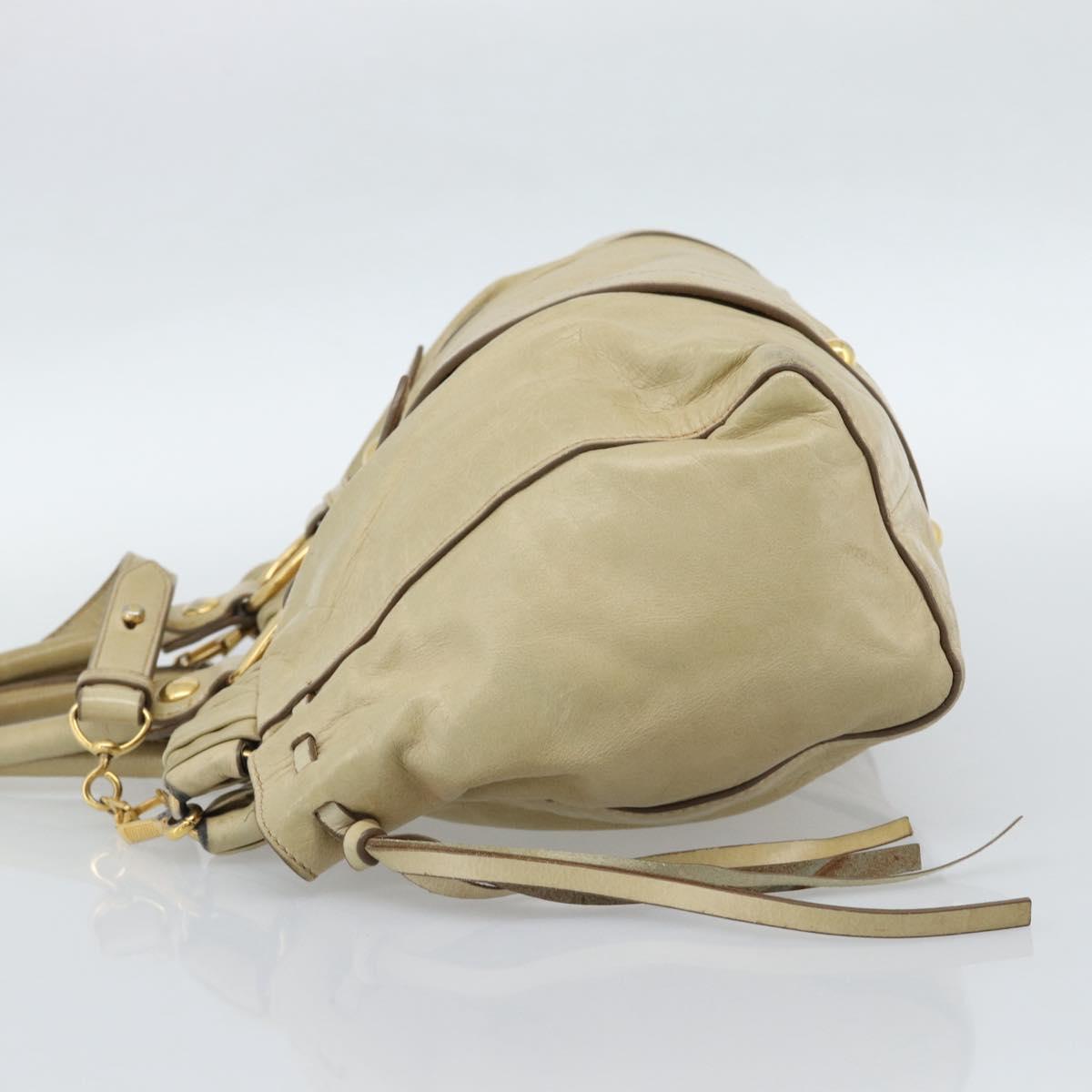 Miu Miu Hand Bag Leather 2way Beige Gold Auth 185981A