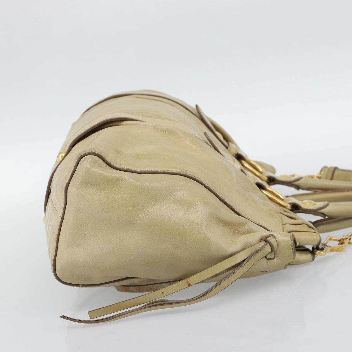 Miu Miu Hand Bag Leather 2way Beige Gold Auth 185981A