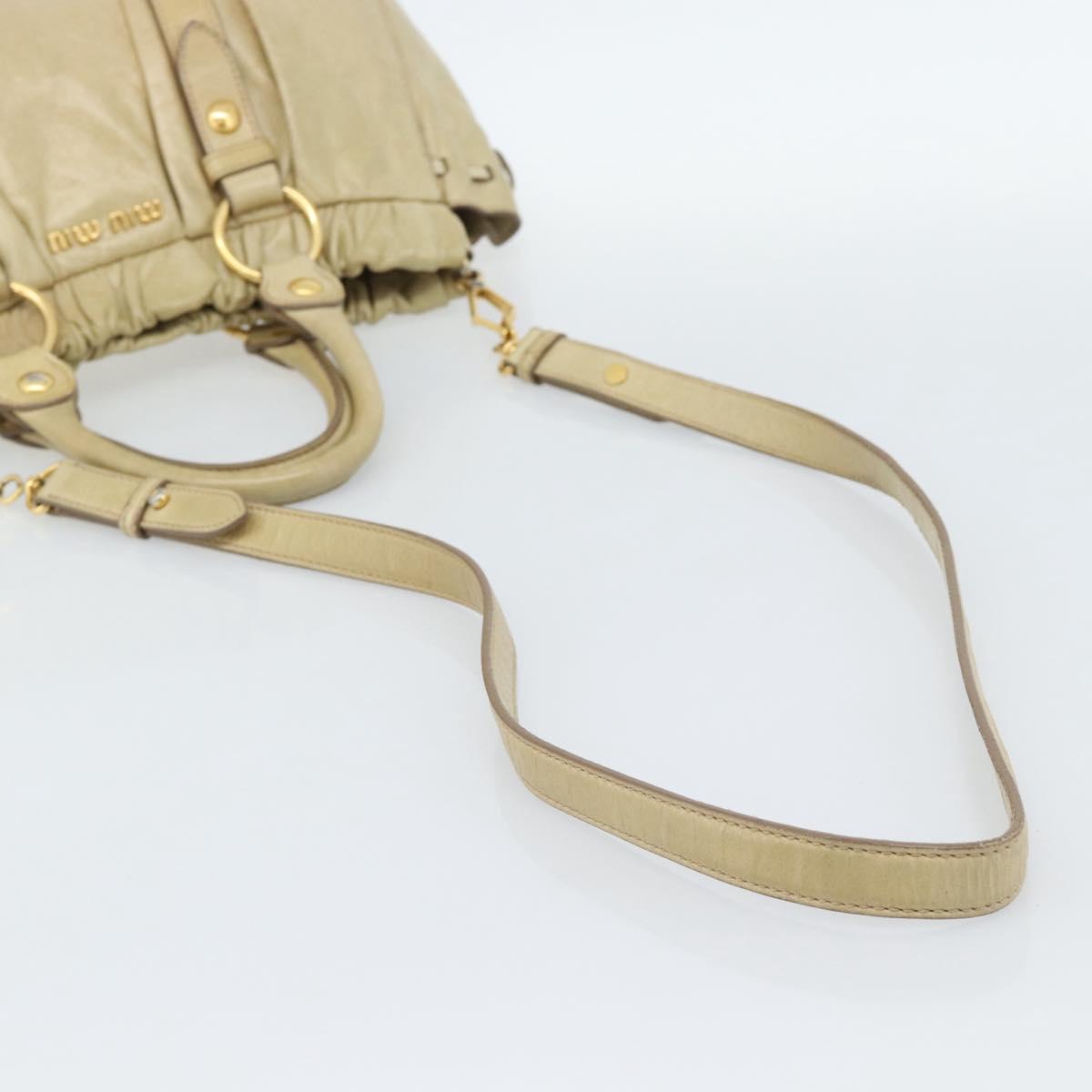 Miu Miu Hand Bag Leather 2way Beige Gold Auth 185981A