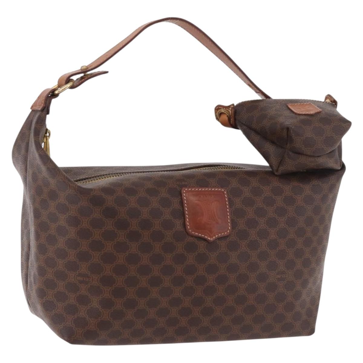 CELINE Macadam Canvas Hand Bag PVC Leather Brown Gold Auth 185986A