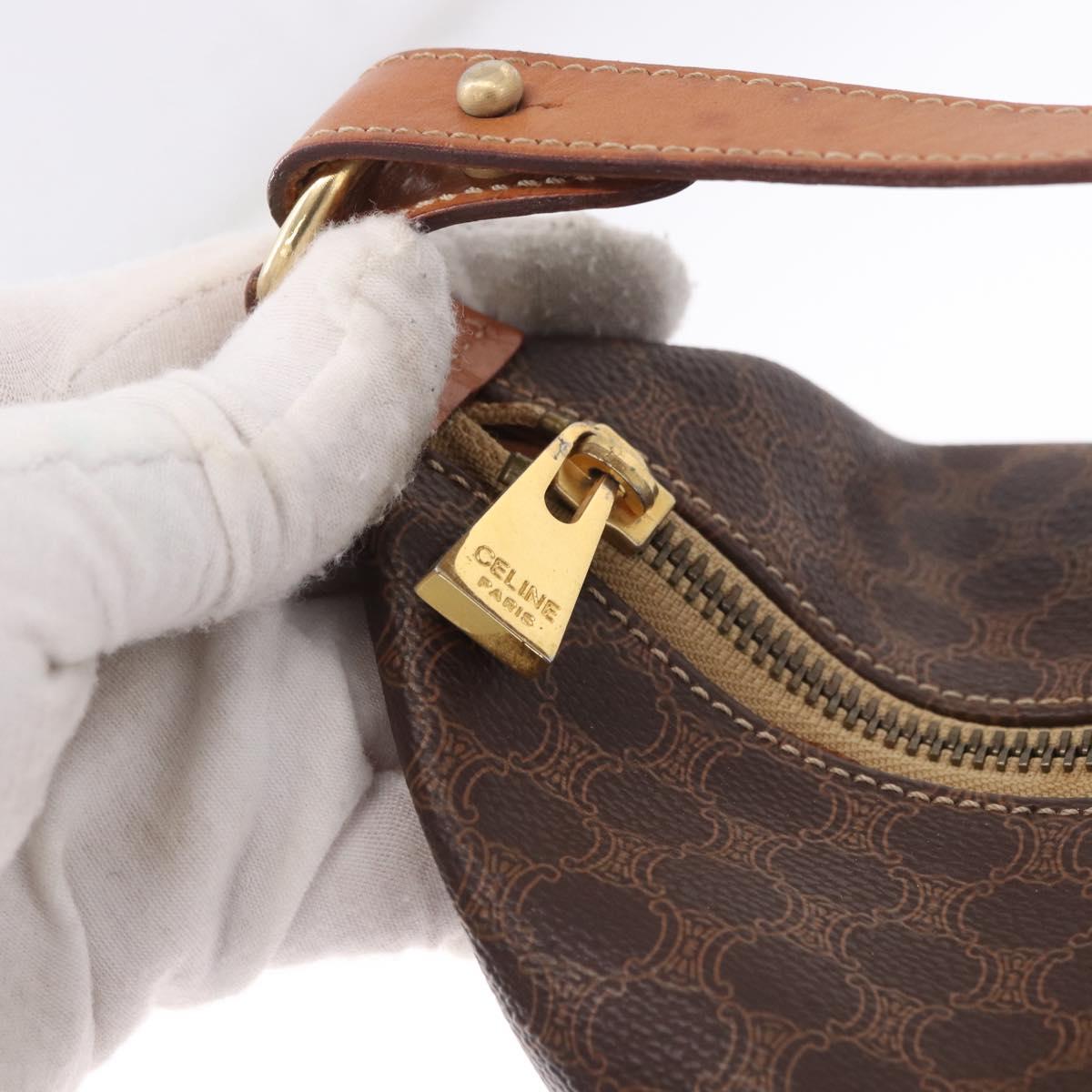 CELINE Macadam Canvas Hand Bag PVC Leather Brown Gold Auth 185986A