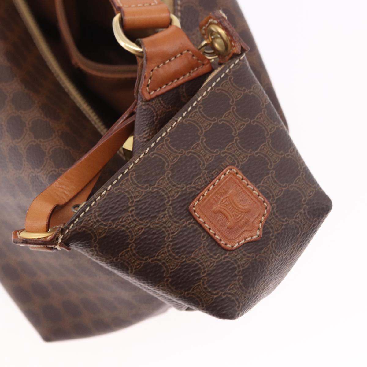 CELINE Macadam Canvas Hand Bag PVC Leather Brown Gold Auth 185986A