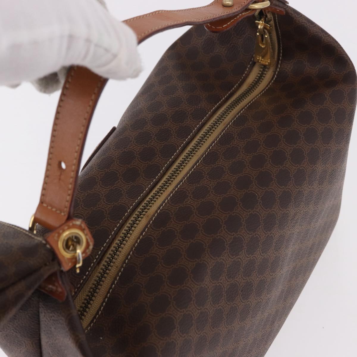 CELINE Macadam Canvas Hand Bag PVC Leather Brown Gold Auth 185986A