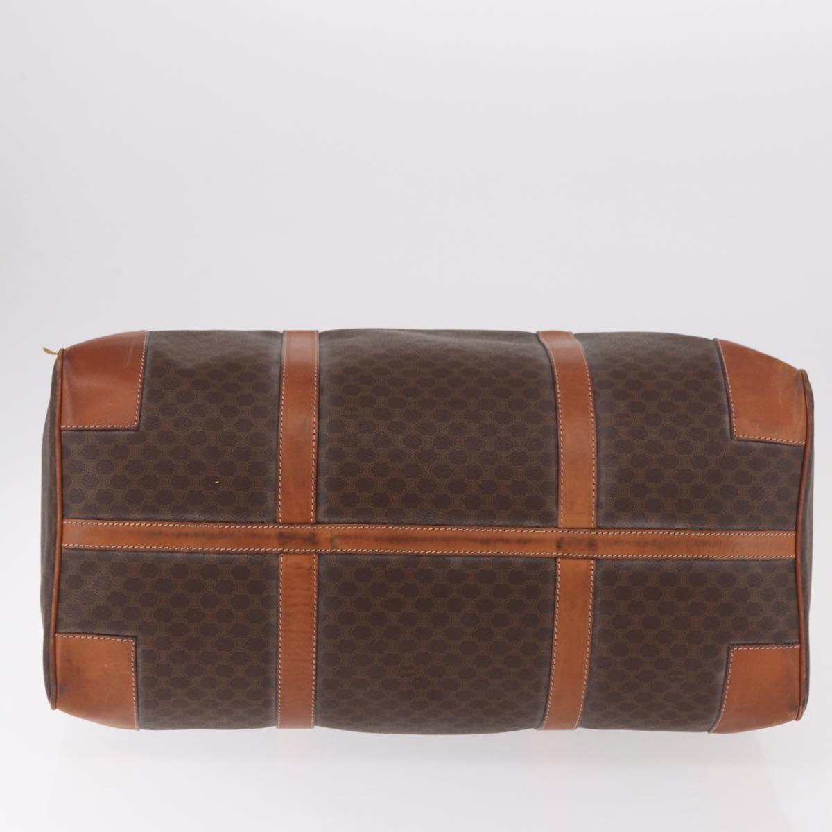 CELINE Macadam Canvas Boston Bag PVC Leather Brown Gold Auth 185992