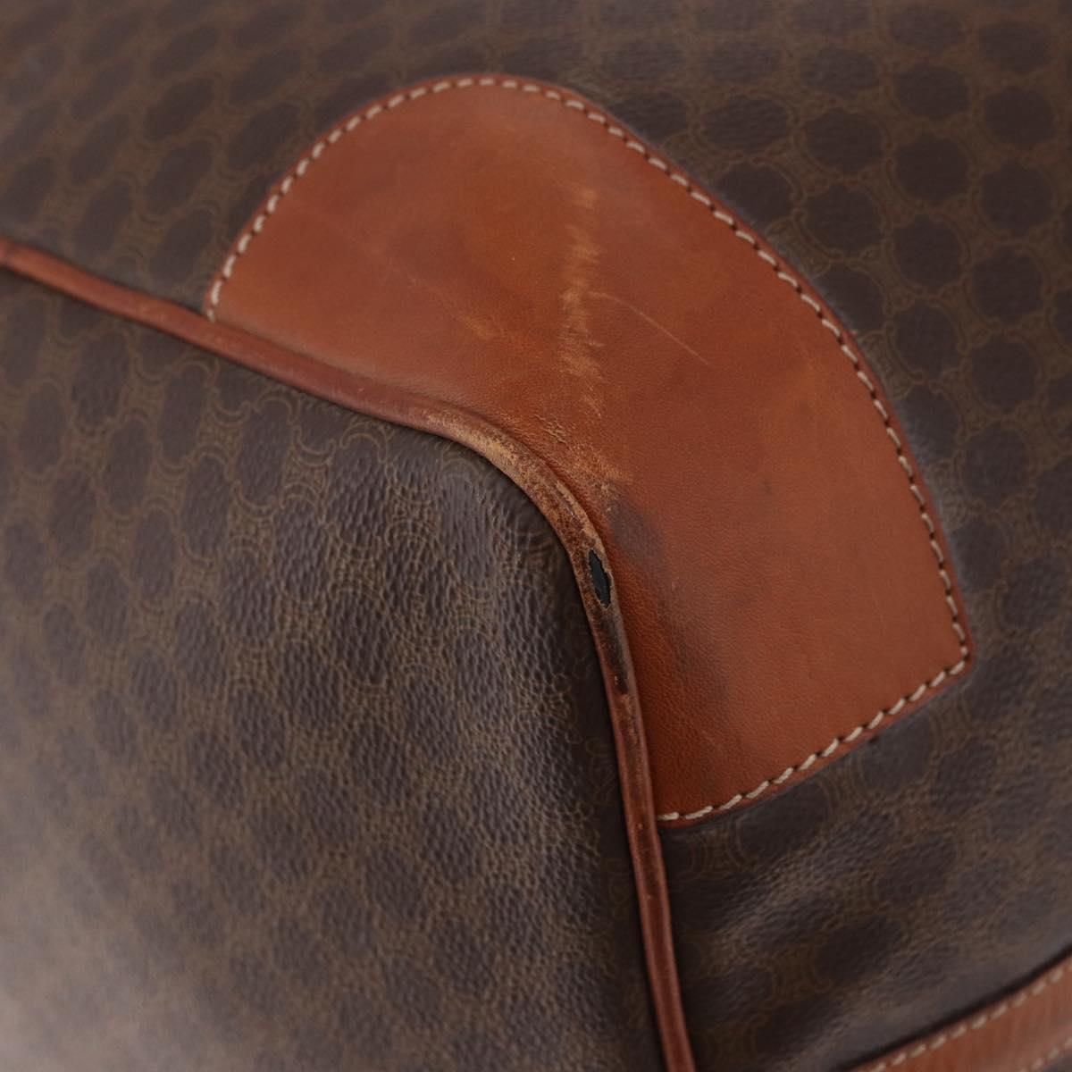 CELINE Macadam Canvas Boston Bag PVC Leather Brown Gold Auth 185992