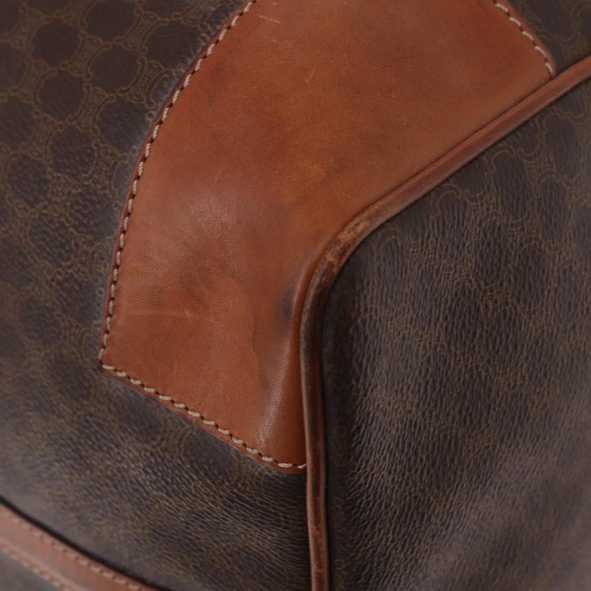CELINE Macadam Canvas Boston Bag PVC Leather Brown Gold Auth 185992