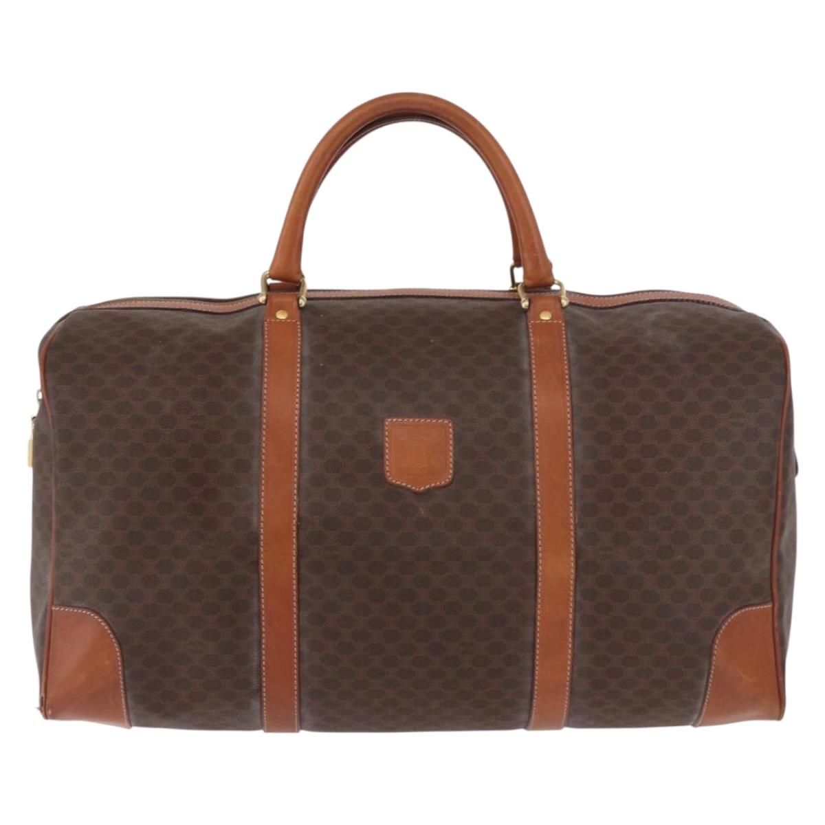 CELINE Macadam Canvas Boston Bag PVC Leather Brown Gold Auth 185992
