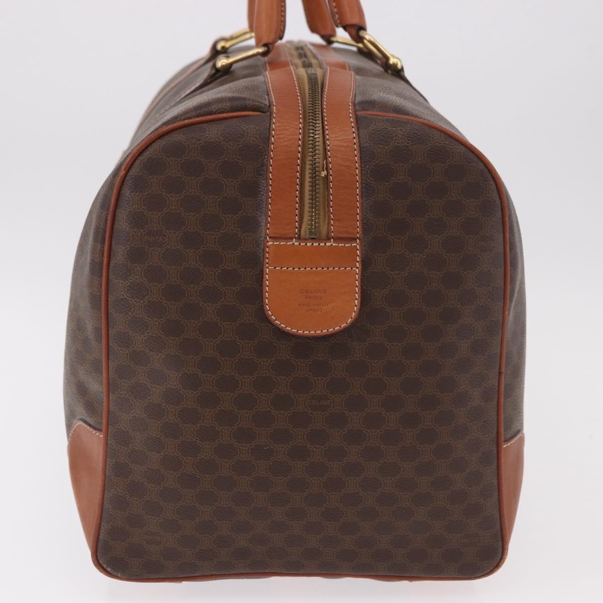 CELINE Macadam Canvas Boston Bag PVC Leather Brown Gold Auth 185992