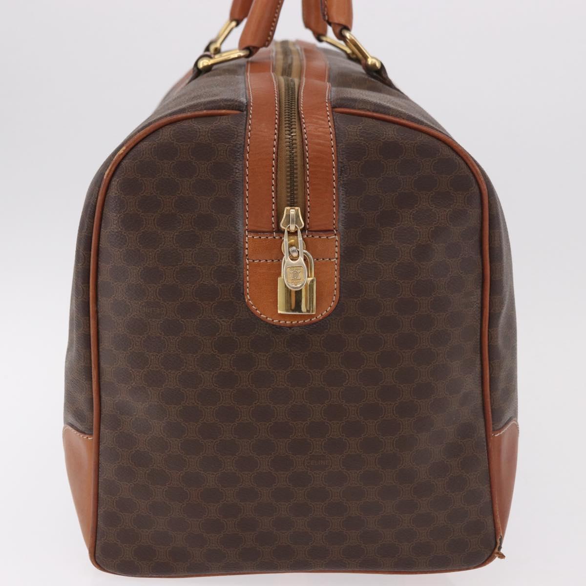 CELINE Macadam Canvas Boston Bag PVC Leather Brown Gold Auth 185992