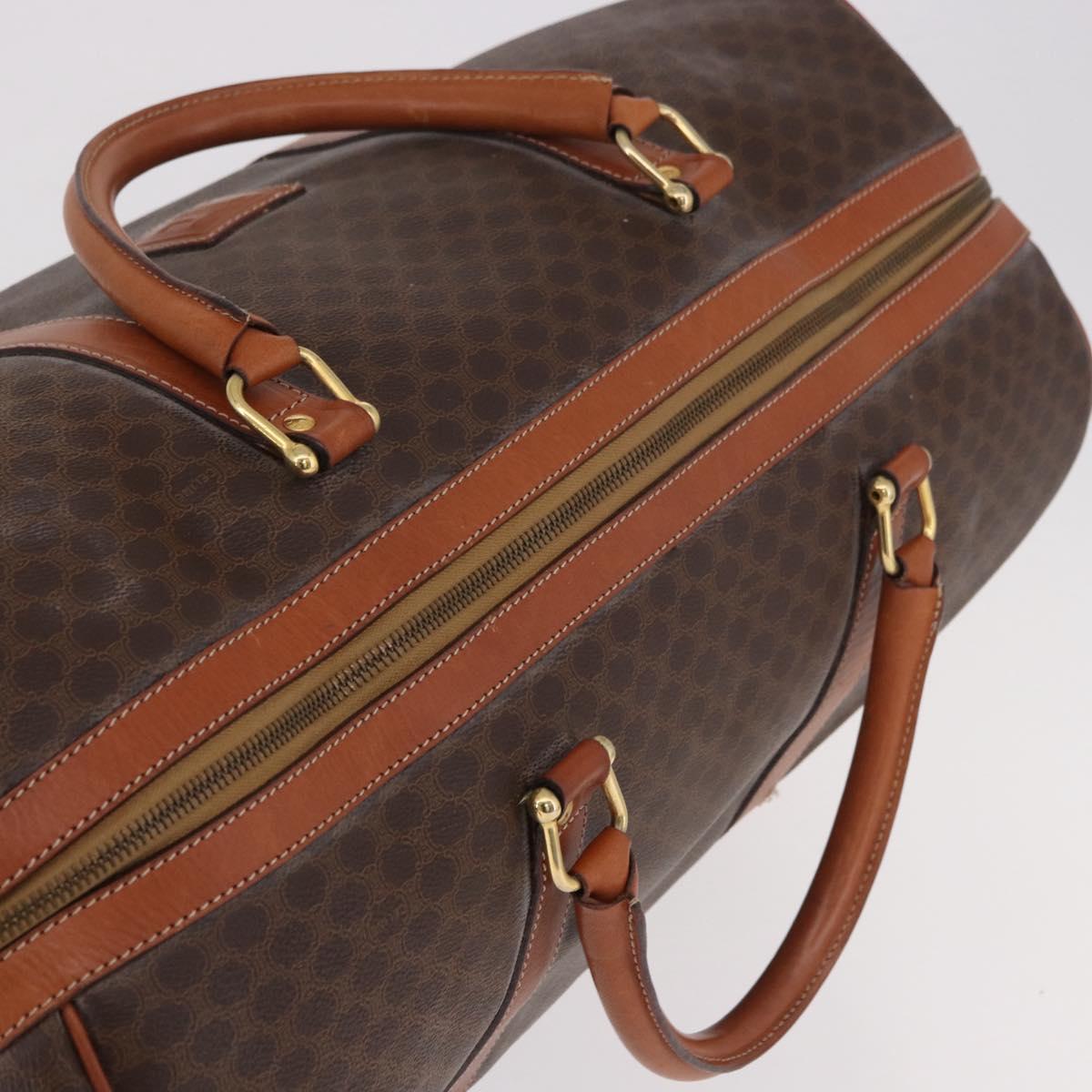 CELINE Macadam Canvas Boston Bag PVC Leather Brown Gold Auth 185992