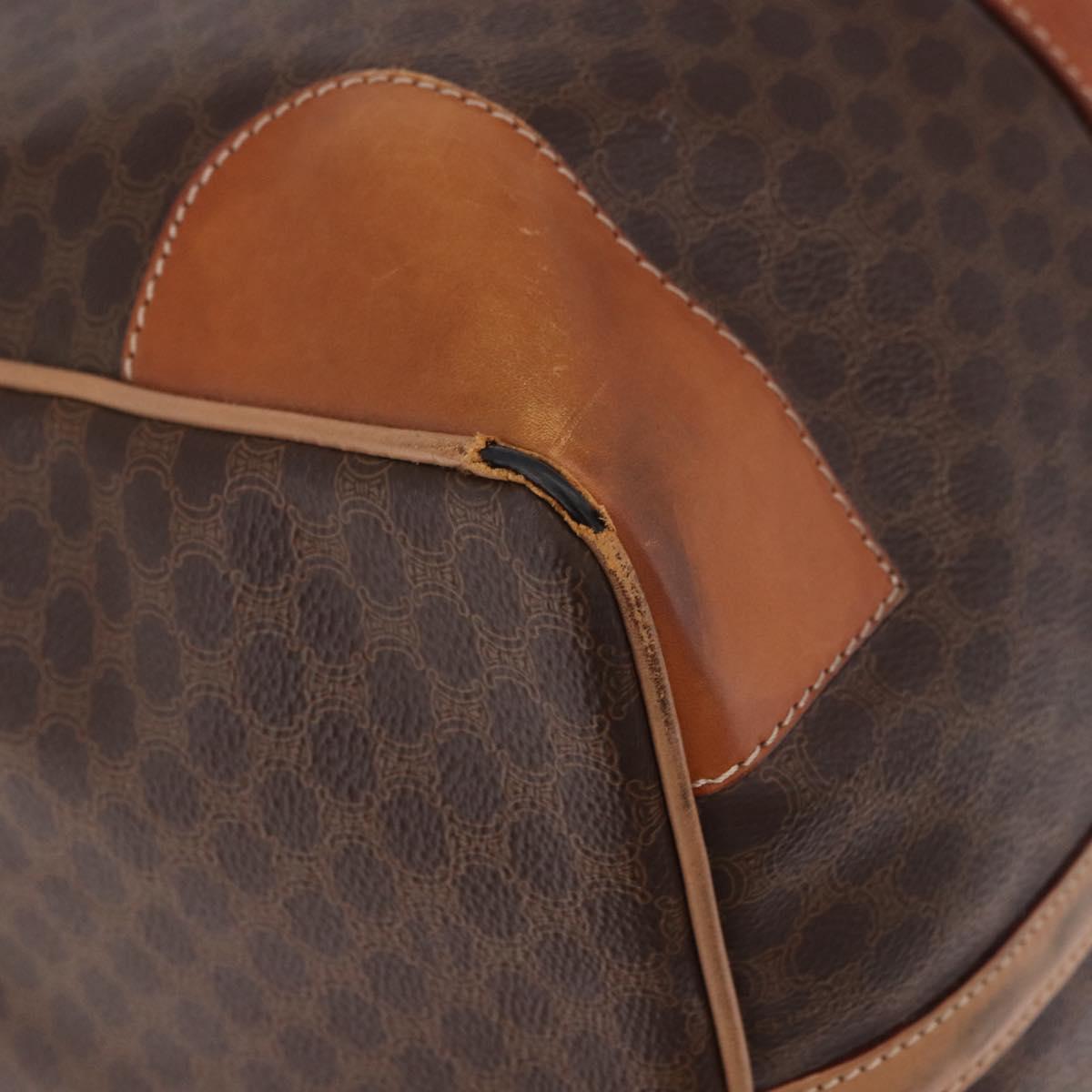 CELINE Macadam Canvas Boston Bag PVC Leather Brown Gold Auth 185993