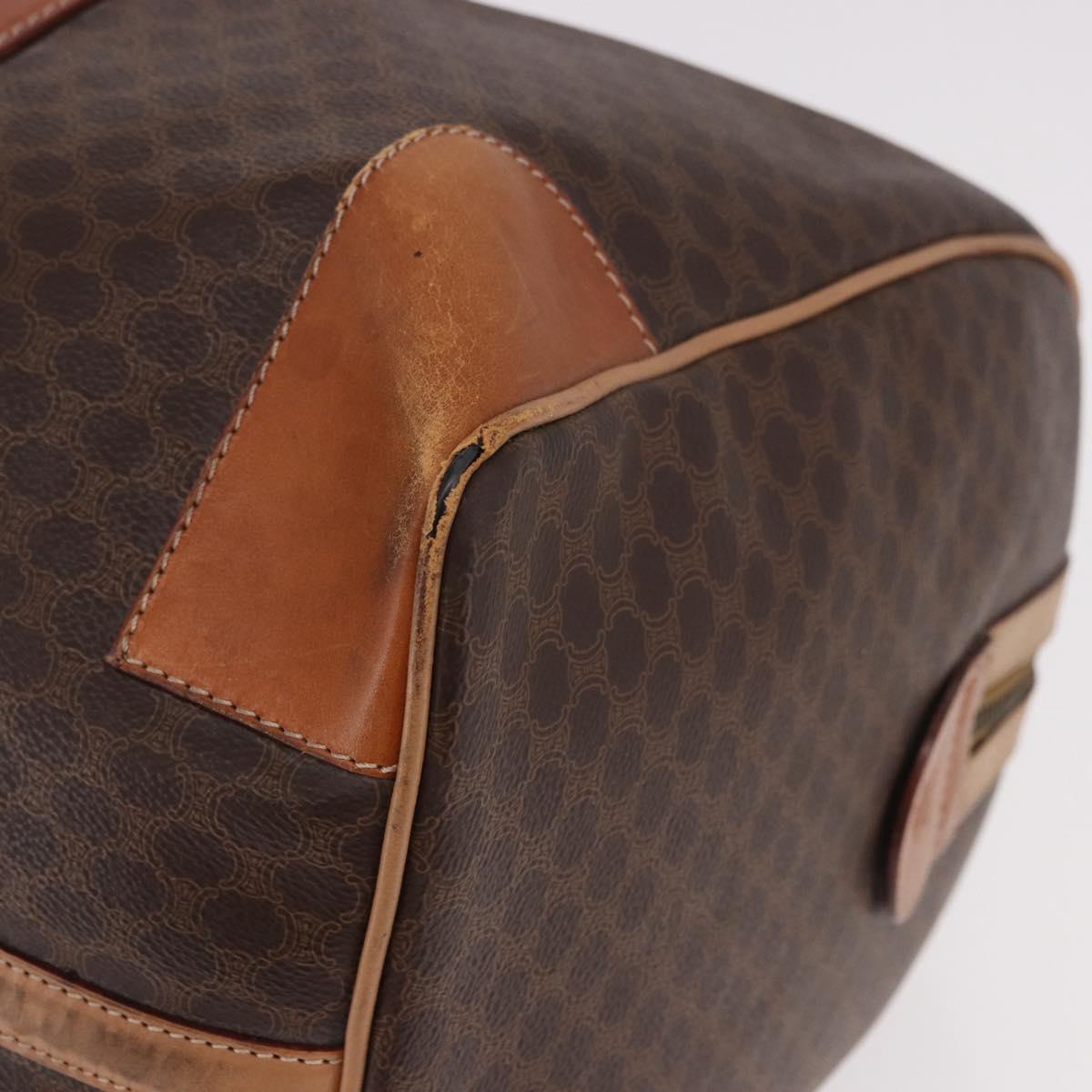 CELINE Macadam Canvas Boston Bag PVC Leather Brown Gold Auth 185993
