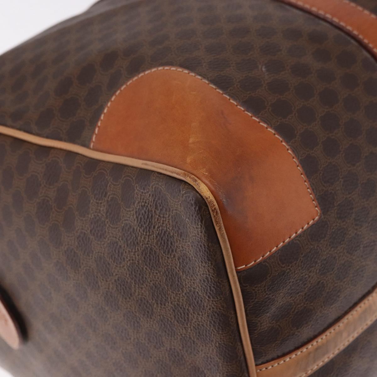 CELINE Macadam Canvas Boston Bag PVC Leather Brown Gold Auth 185993
