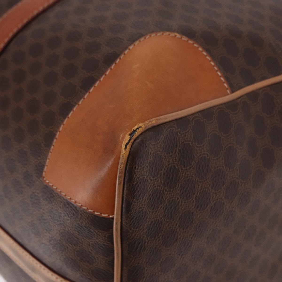 CELINE Macadam Canvas Boston Bag PVC Leather Brown Gold Auth 185993